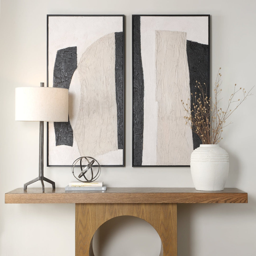 CONTEMPORARY B&W Hand Painted Canvas S/2