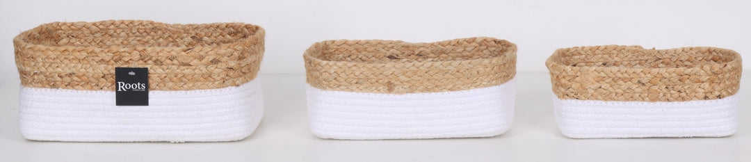 COTTON/JUTE RECT ORGANIZER - WHT+NATL S/3