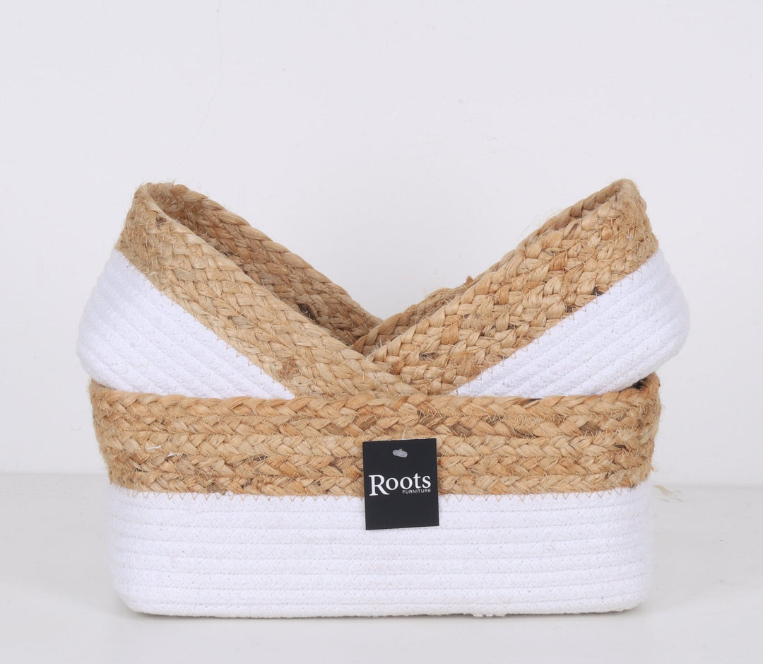 COTTON/JUTE RECT ORGANIZER - WHT+NATL S/3