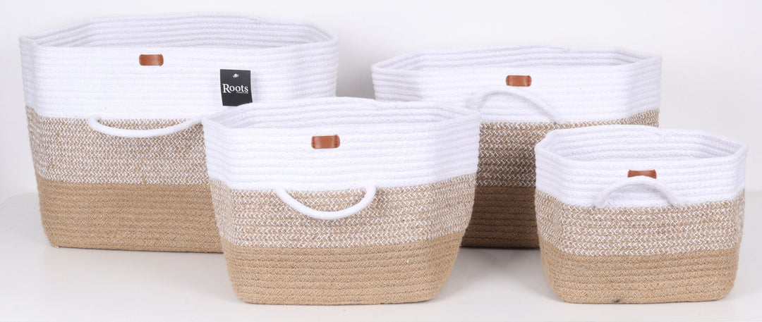 COTTON/JUTE SQUARE BASKET - TRI COLOR - SET OF 4
