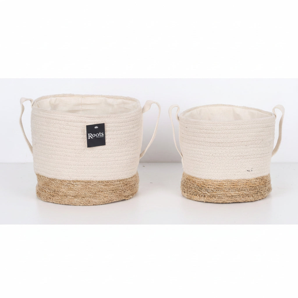 COTTON/S.G | ROUND BASKET W/HNDL  | OFF-WHT + NTRL