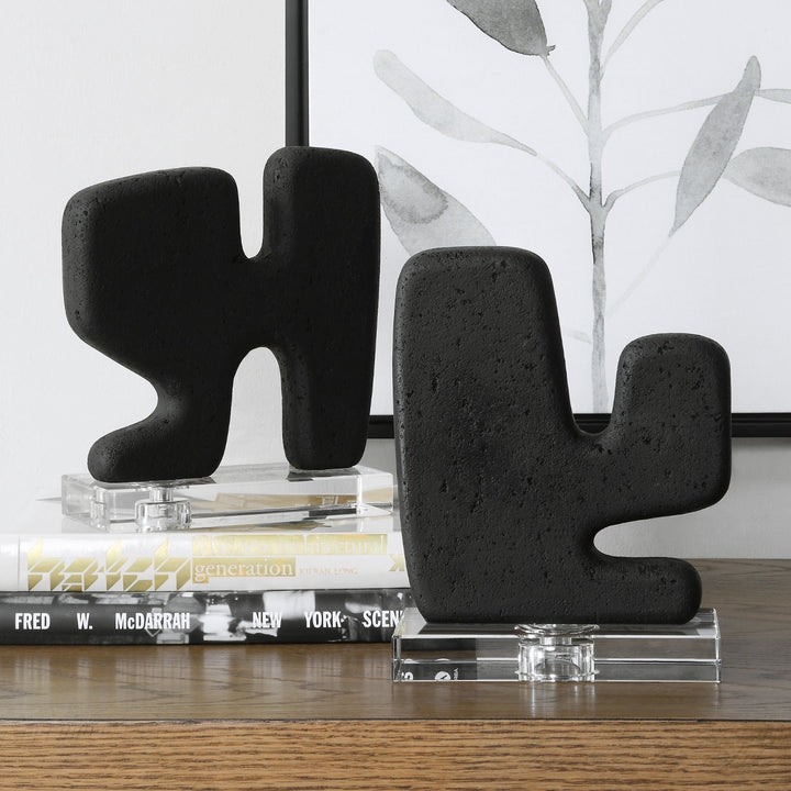 Crystal &Black Rice Stone SCULPTURE SET/2