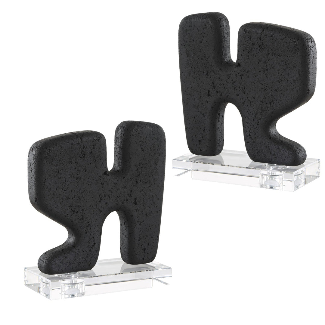 Crystal &Black Rice Stone SCULPTURE SET/2