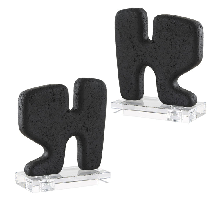Crystal &Black Rice Stone SCULPTURE SET/2