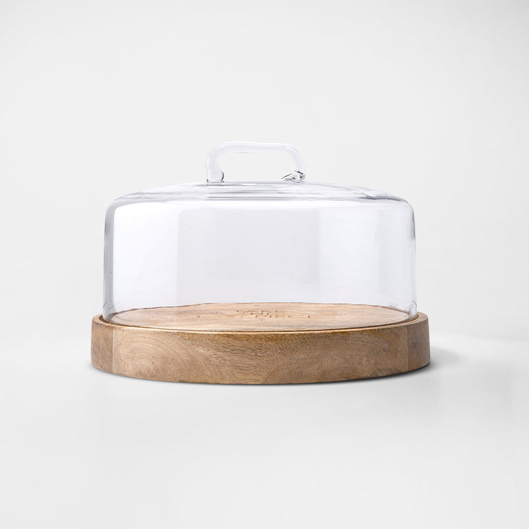 Cylindrical Glass Cloche With Wooden Base