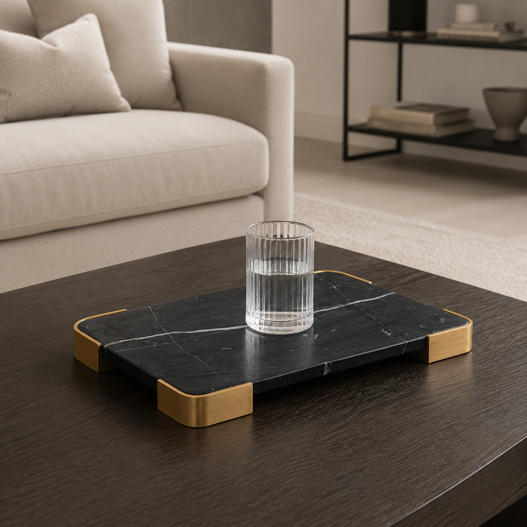 Elevated Tray/Plateau - Black Marble Large