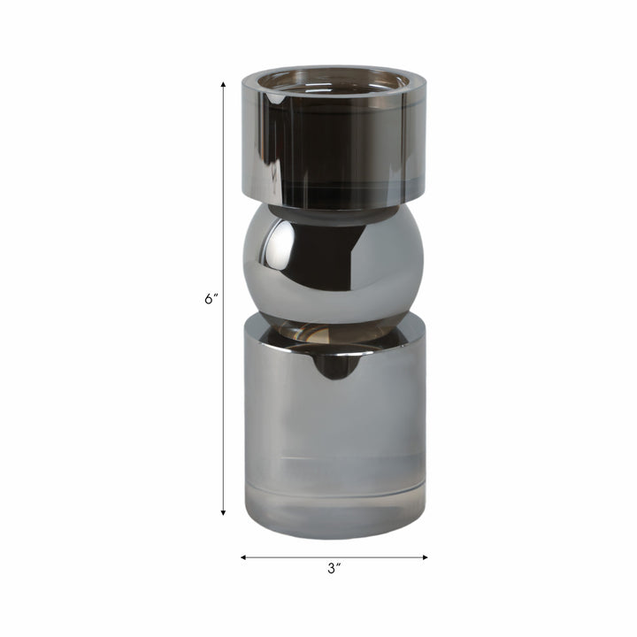 GLASS 6"H PILLAR CANDLE HOLDER, SMOKE