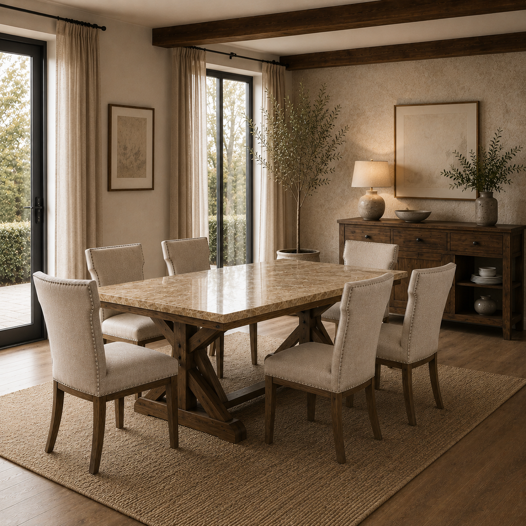 Xavier Marble Top Brown 6 Seater Dining Set