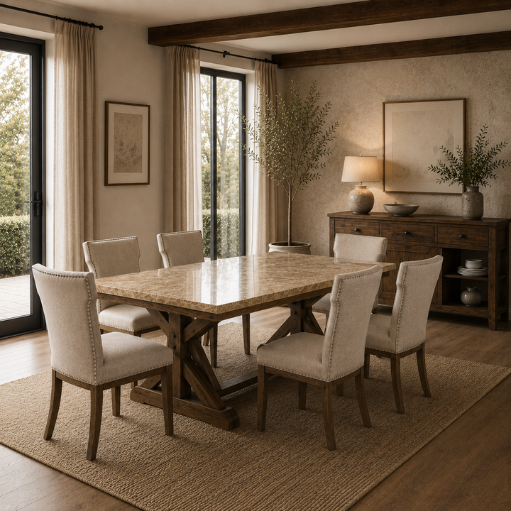 Xavier Marble Top Brown 6 Seater Dining Set