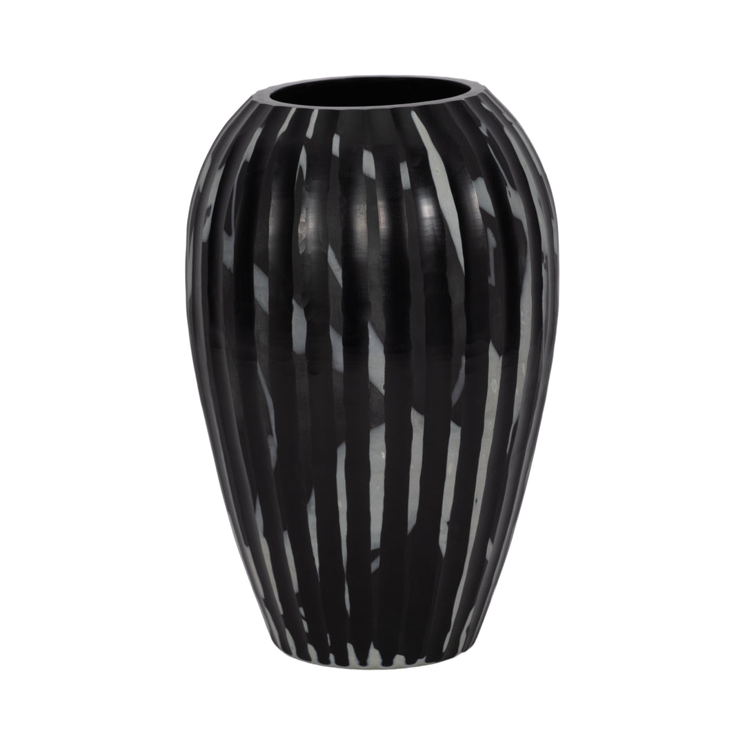 13" MINERVA SMALL BLACK AND WHITE GLASS VASE