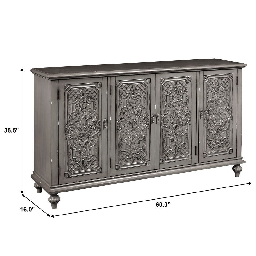 Gray Tin Front Four Door Credenza