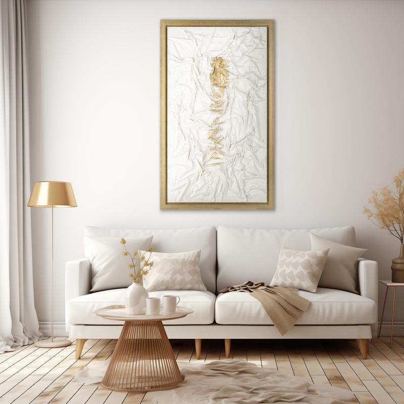 35X59, HAND PAINTED TEXTURED ACRYLIC, WHT/GOLD