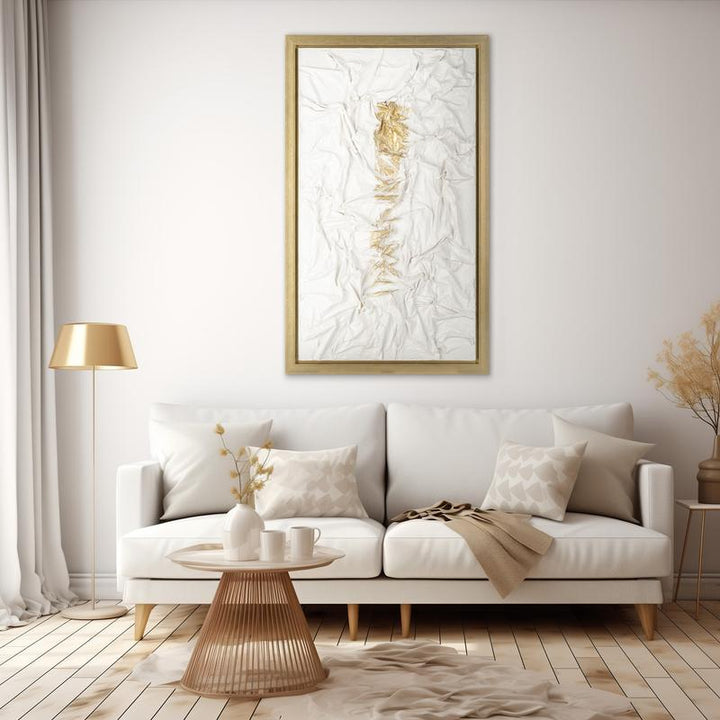 35X59, HAND PAINTED TEXTURED ACRYLIC, WHT/GOLD