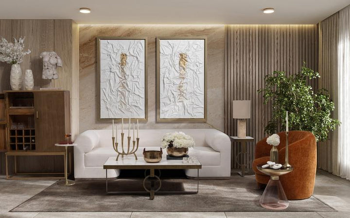 35X59, HAND PAINTED TEXTURED ACRYLIC, WHT/GOLD