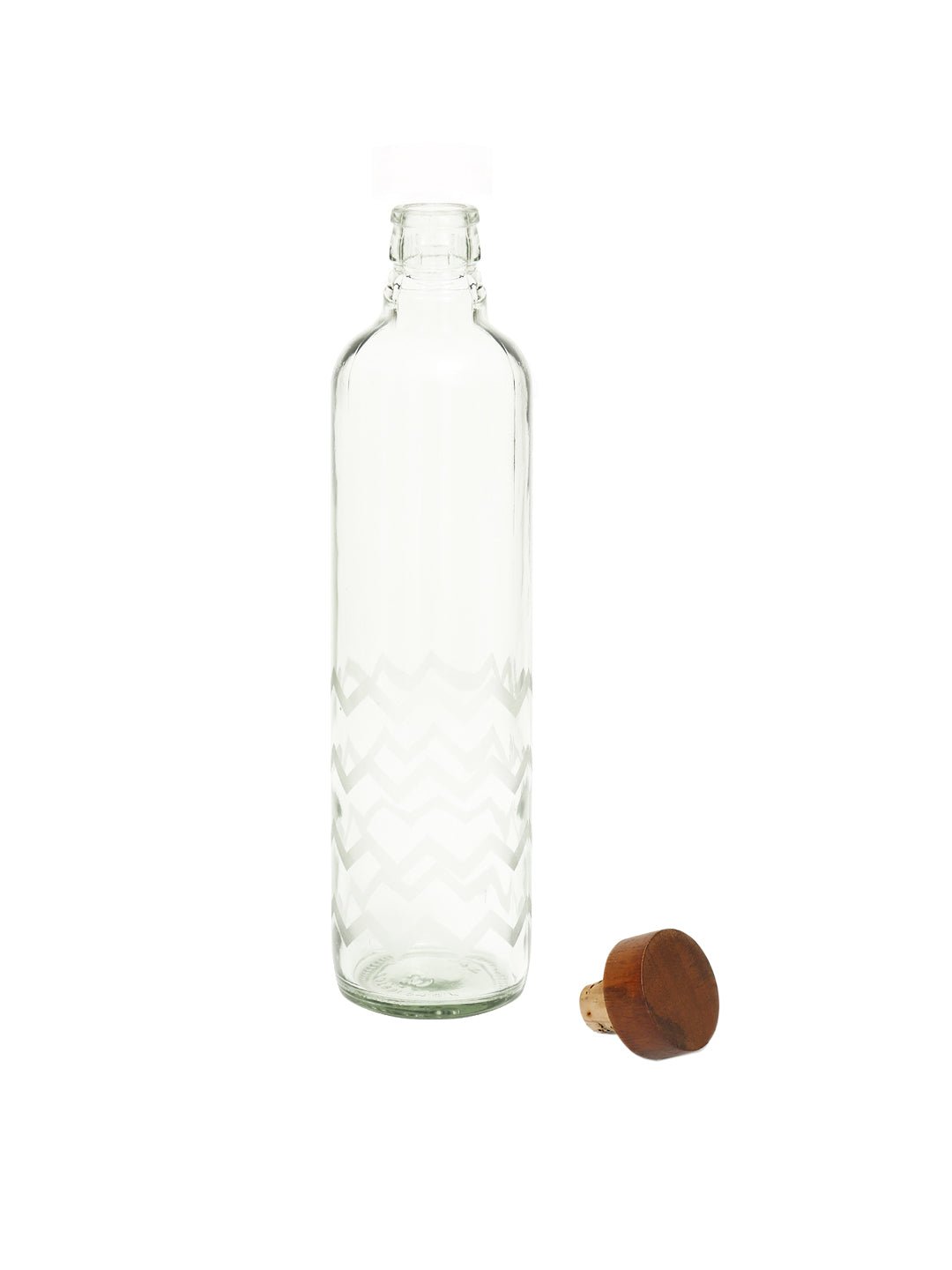 Frosted Chevron Glass Bottle W/Brown Wood Stopper