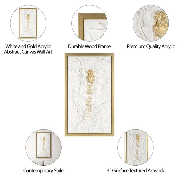 35X59, HAND PAINTED TEXTURED ACRYLIC, WHT/GOLD