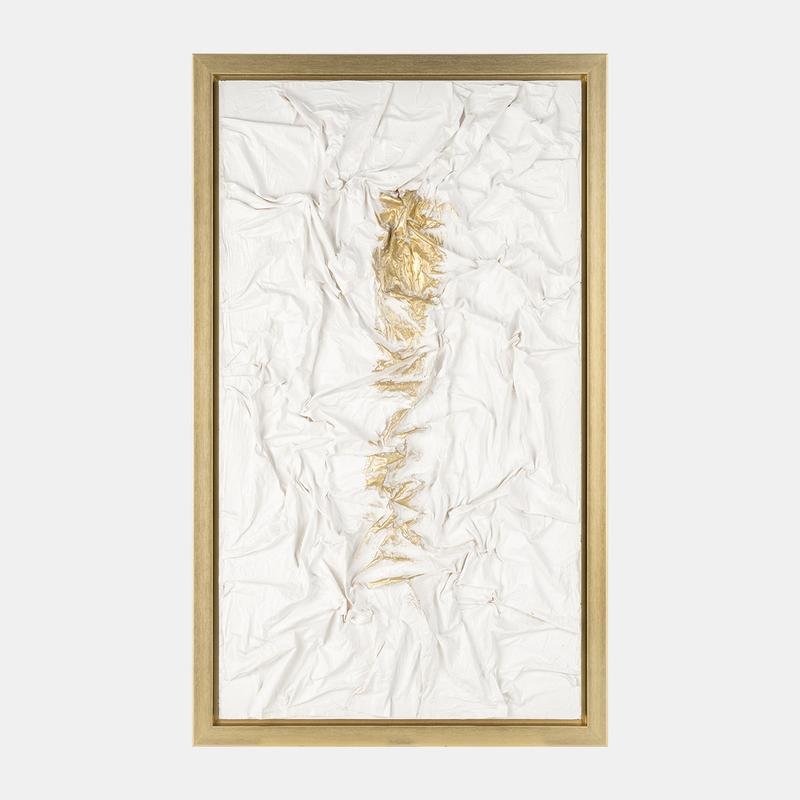 35X59, HAND PAINTED TEXTURED ACRYLIC, WHT/GOLD