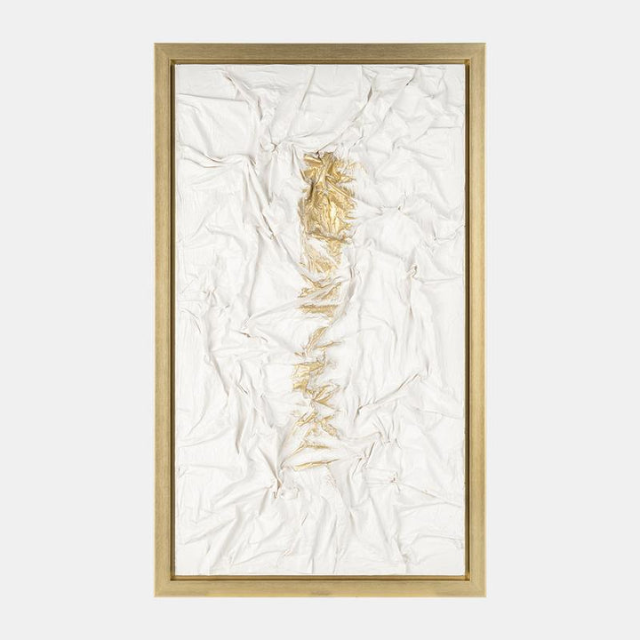 35X59, HAND PAINTED TEXTURED ACRYLIC, WHT/GOLD