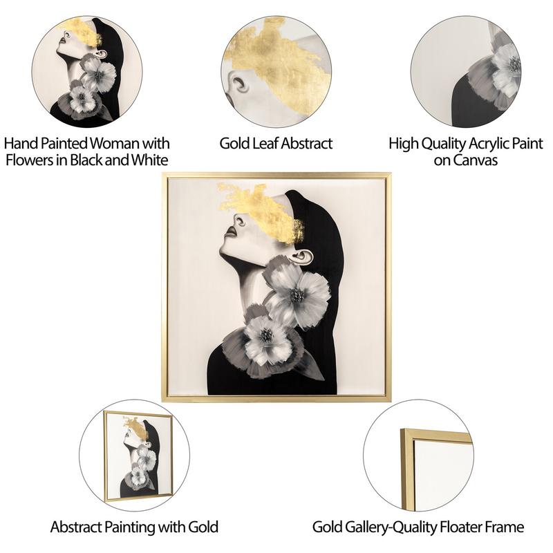 71X71, HAND PAINTED GOLD STREAK AND FLOWER WOMAN