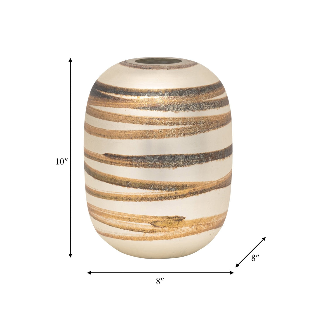 GLASS, 10" ANTIQUE RING VASE, GOLD