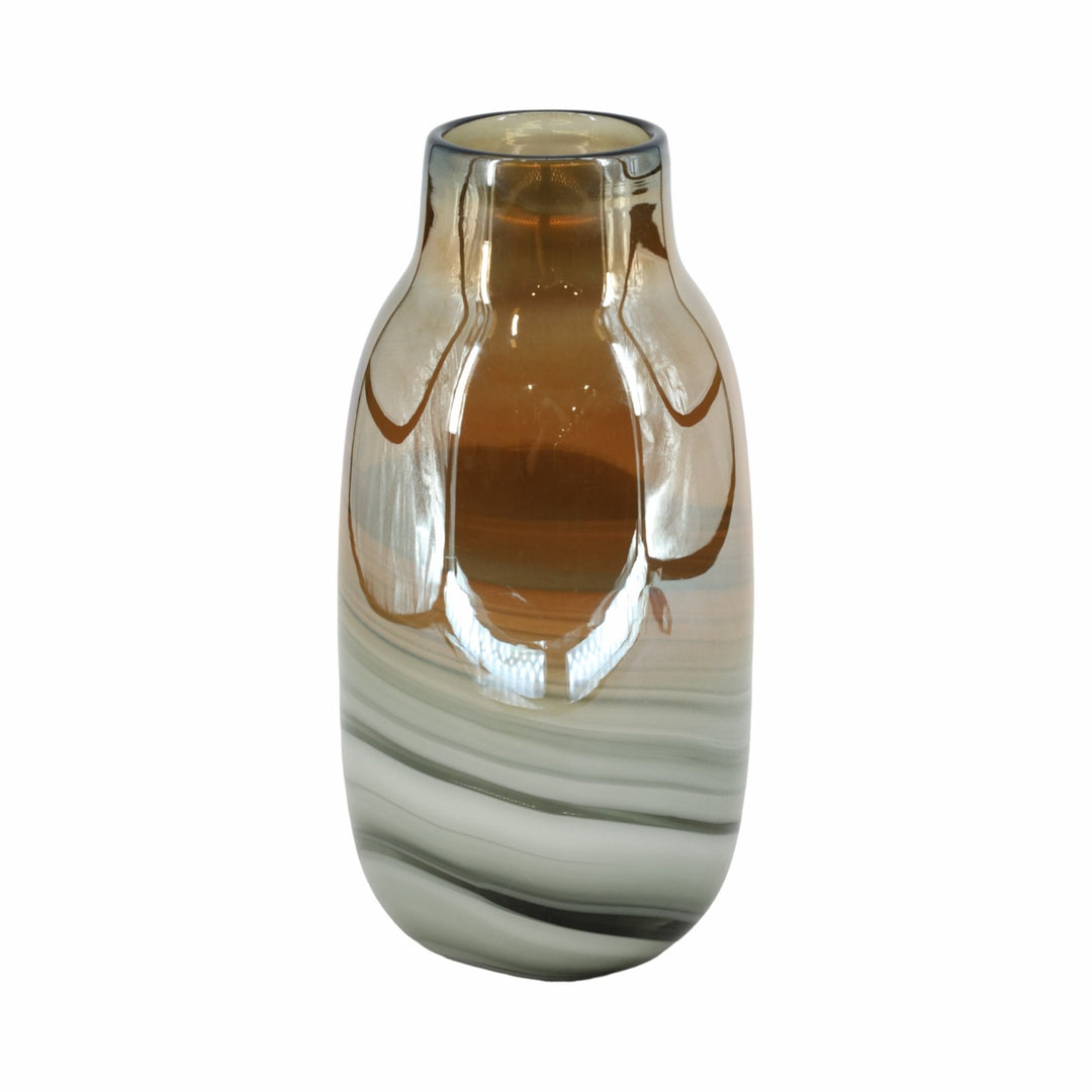 Glass 13"H Metallic Vase, Gray/Gold