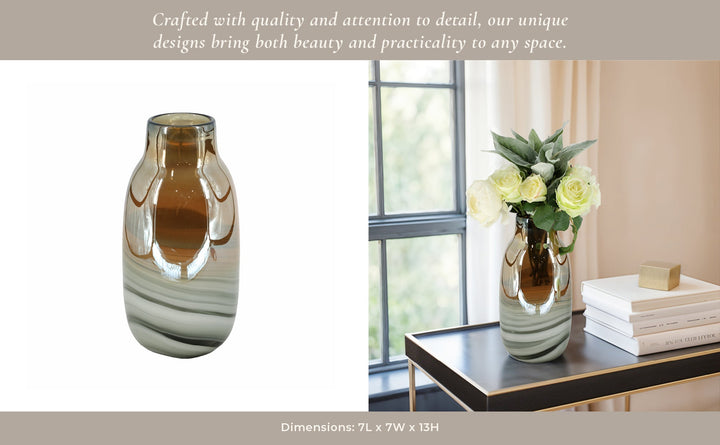 Glass 13"H Metallic Vase, Gray/Gold