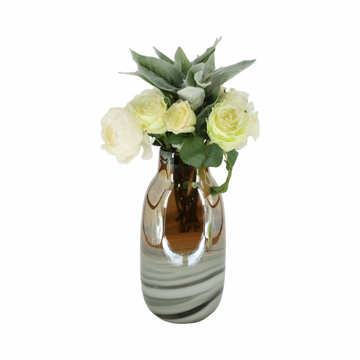 Glass 13"H Metallic Vase, Gray/Gold