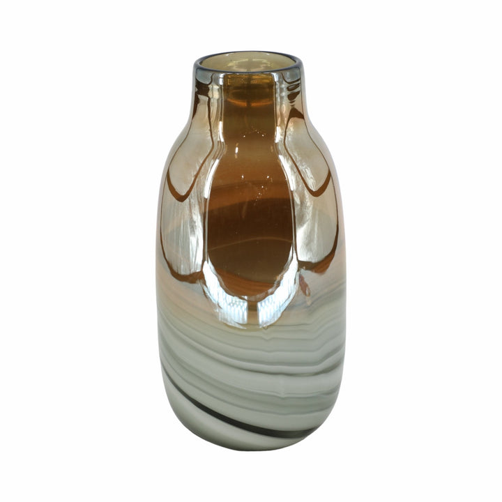 Glass 13"H Metallic Vase, Gray/Gold