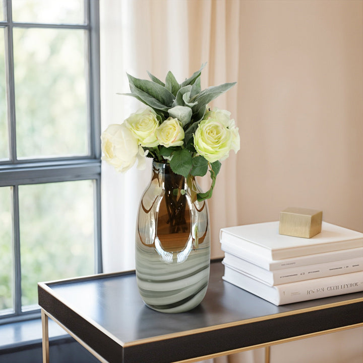Glass 13"H Metallic Vase, Gray/Gold