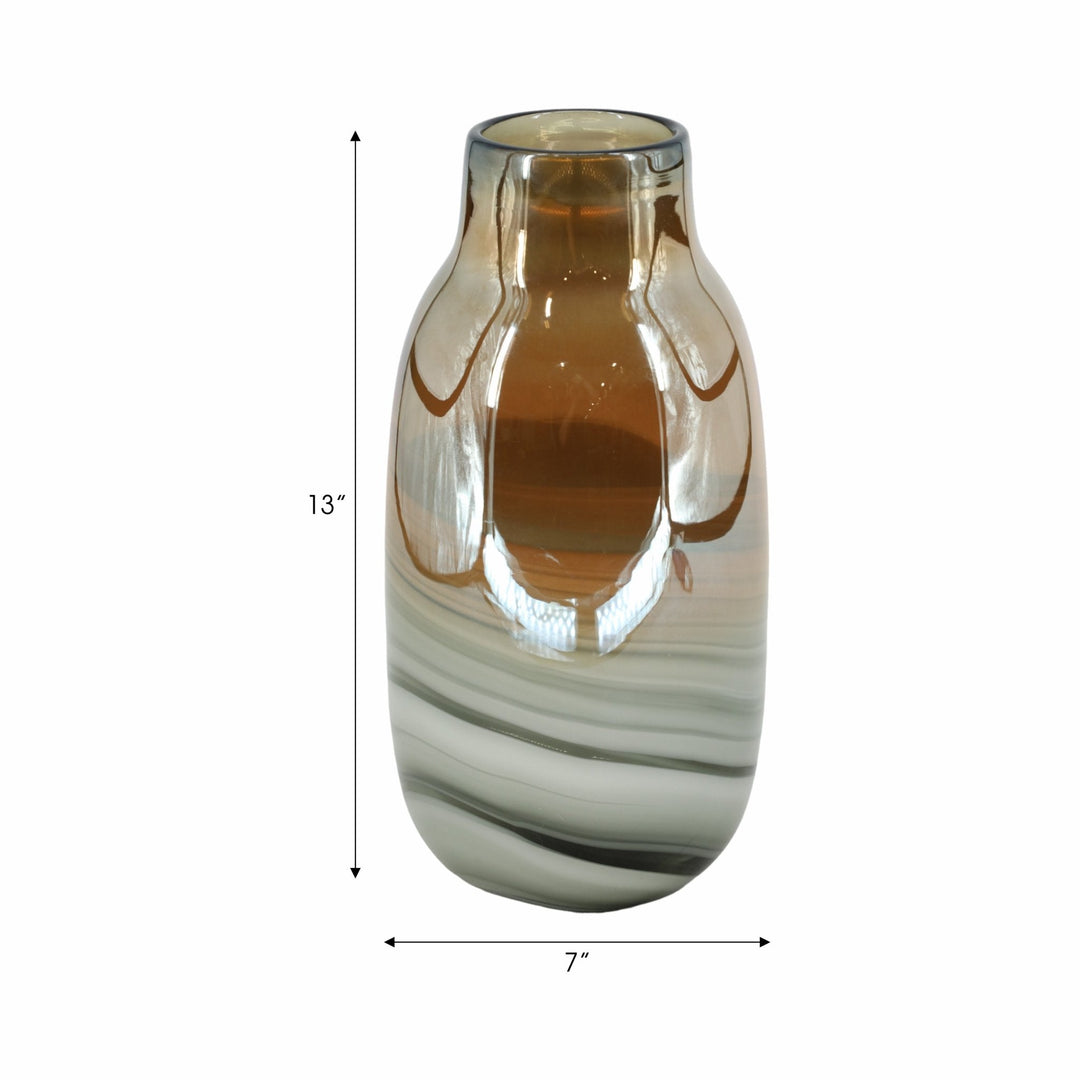 Glass 13"H Metallic Vase, Gray/Gold