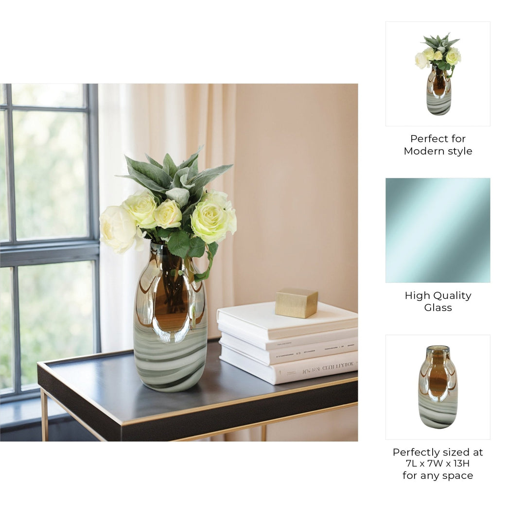Glass 13"H Metallic Vase, Gray/Gold