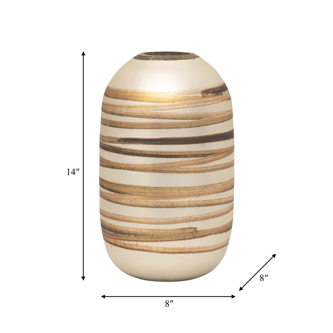 GLASS, 14" ANTIQUE RING VASE, GOLD