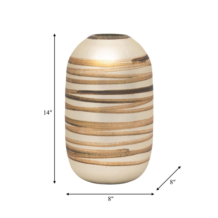 GLASS, 14" ANTIQUE RING VASE, GOLD