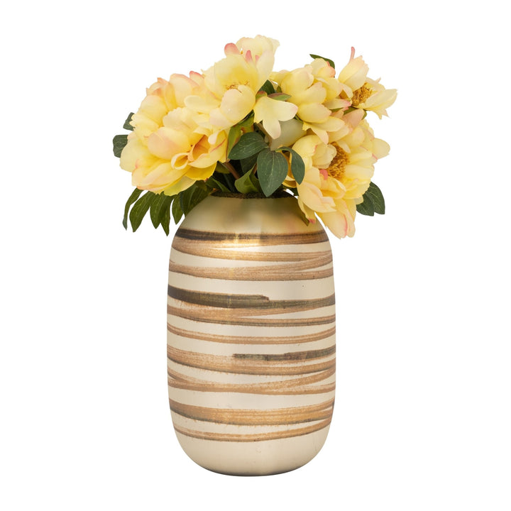 GLASS, 14" ANTIQUE RING VASE, GOLD