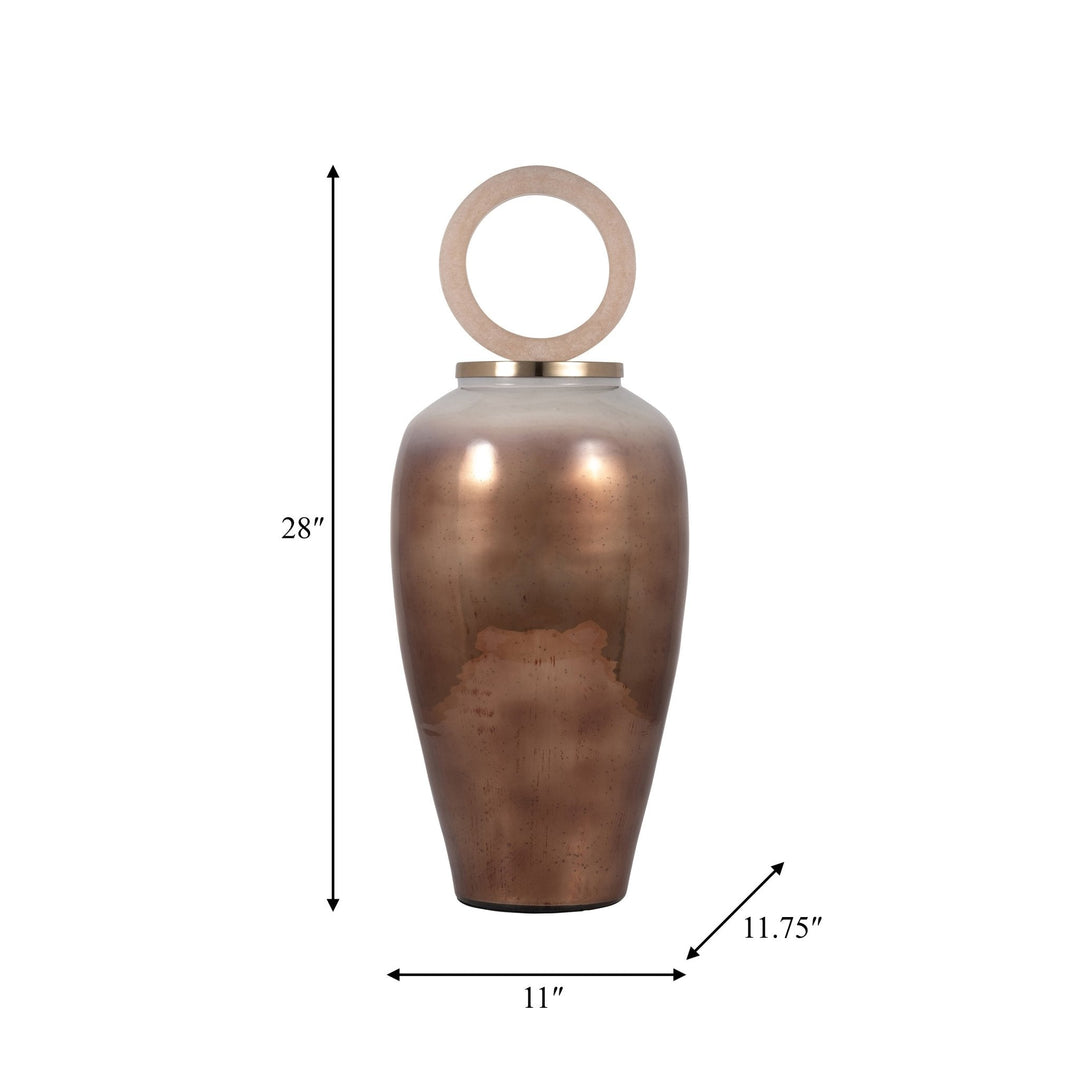 GLASS, 28" VASE ROUND RESIN TOPPER, COPPER