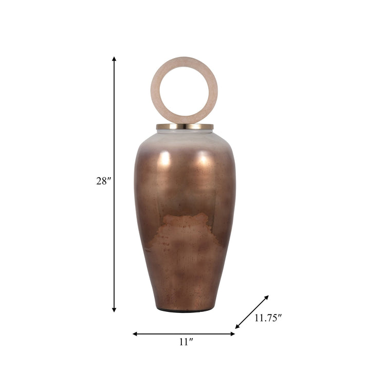 GLASS, 28" VASE ROUND RESIN TOPPER, COPPER