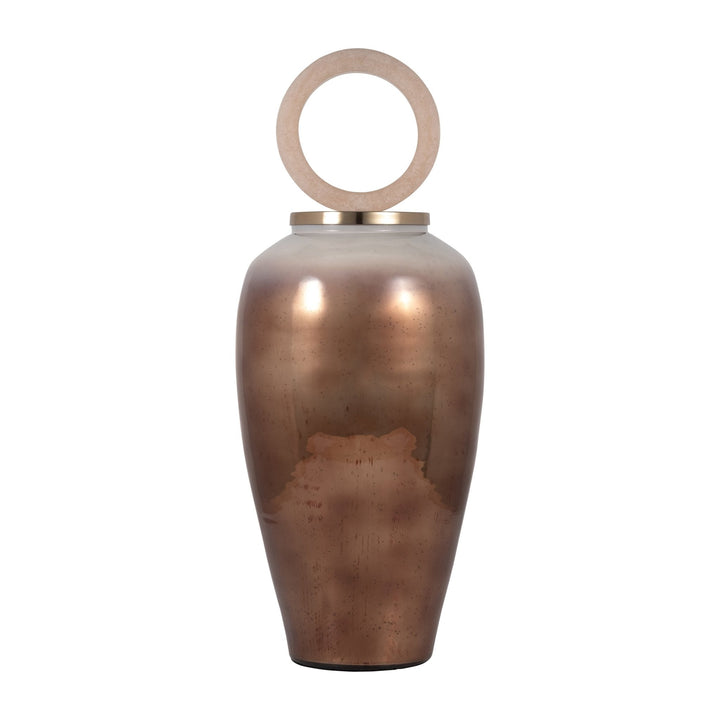 GLASS, 28" VASE ROUND RESIN TOPPER, COPPER