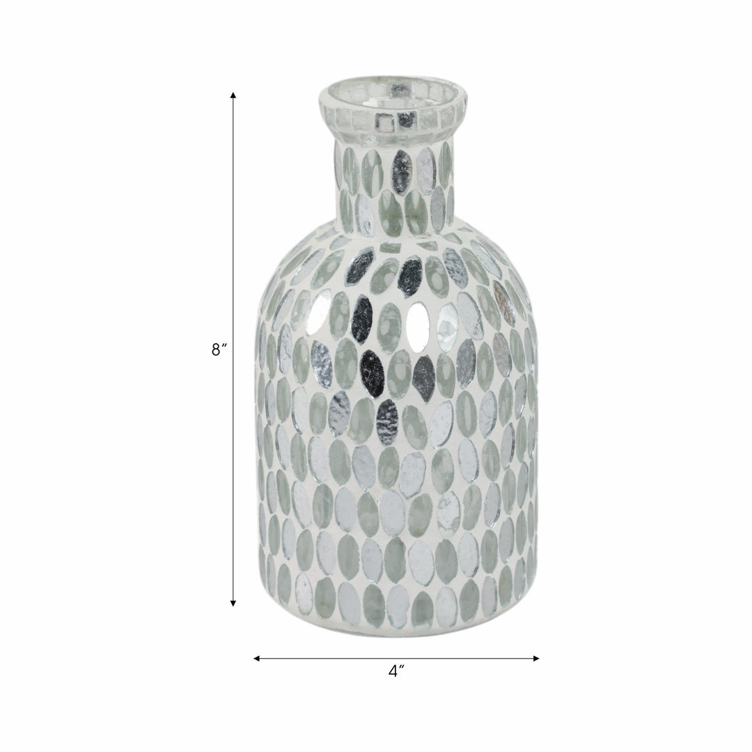 GLASS, 8"H MOSAIC VASE,