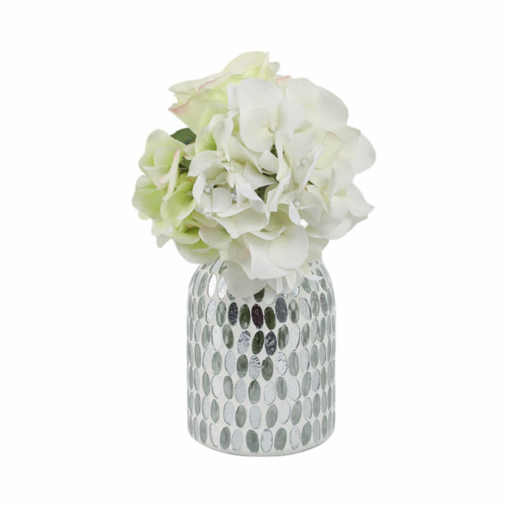 GLASS, 8"H MOSAIC VASE,