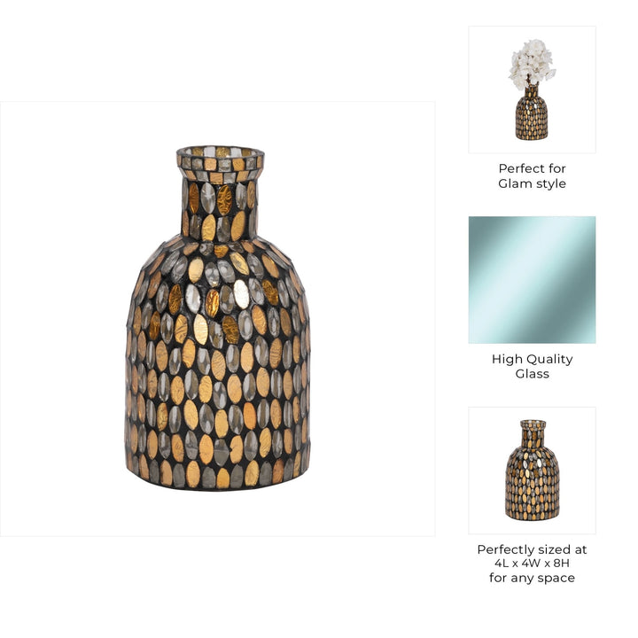 GLASS, 8"H MOSAIC VASE,