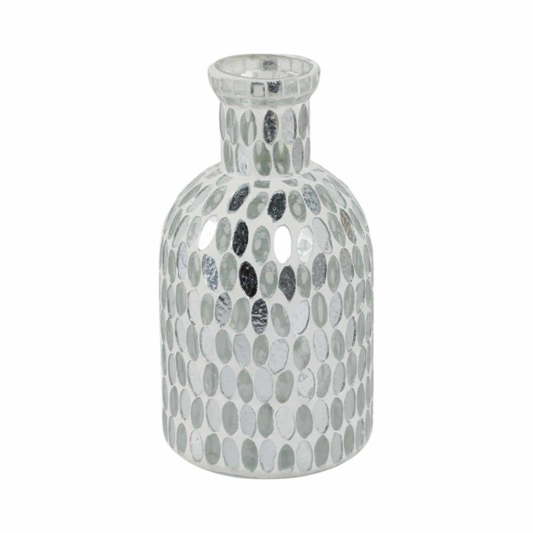 GLASS, 8"H MOSAIC VASE,