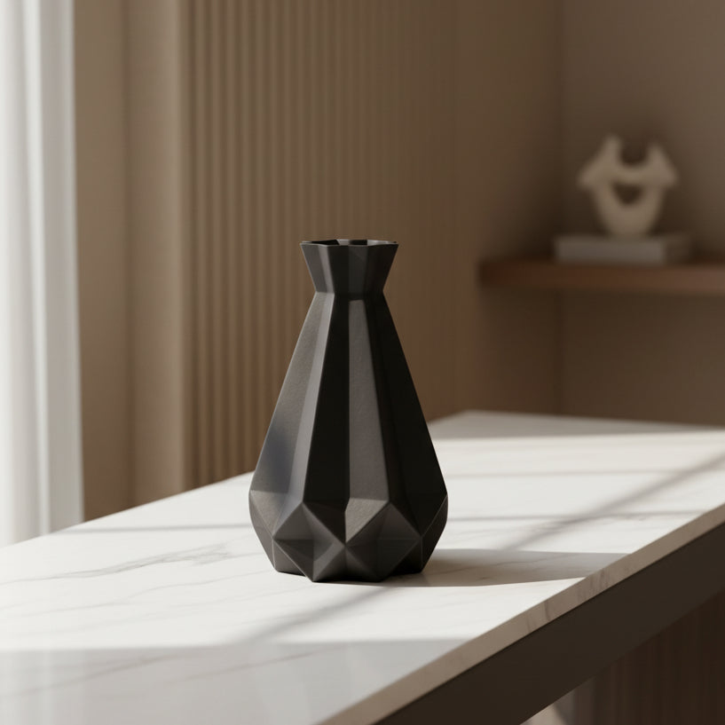 GLASS, 9"H CLASSIC VASE, BLACK