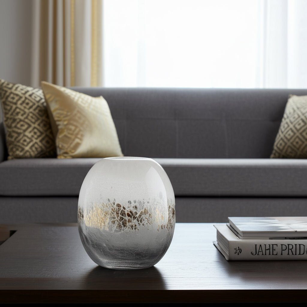 GLASS, 11" CRACKLE VASE, MULTI