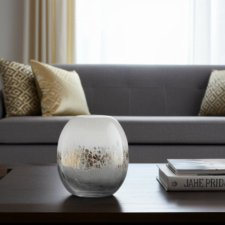 GLASS, 11" CRACKLE VASE, MULTI