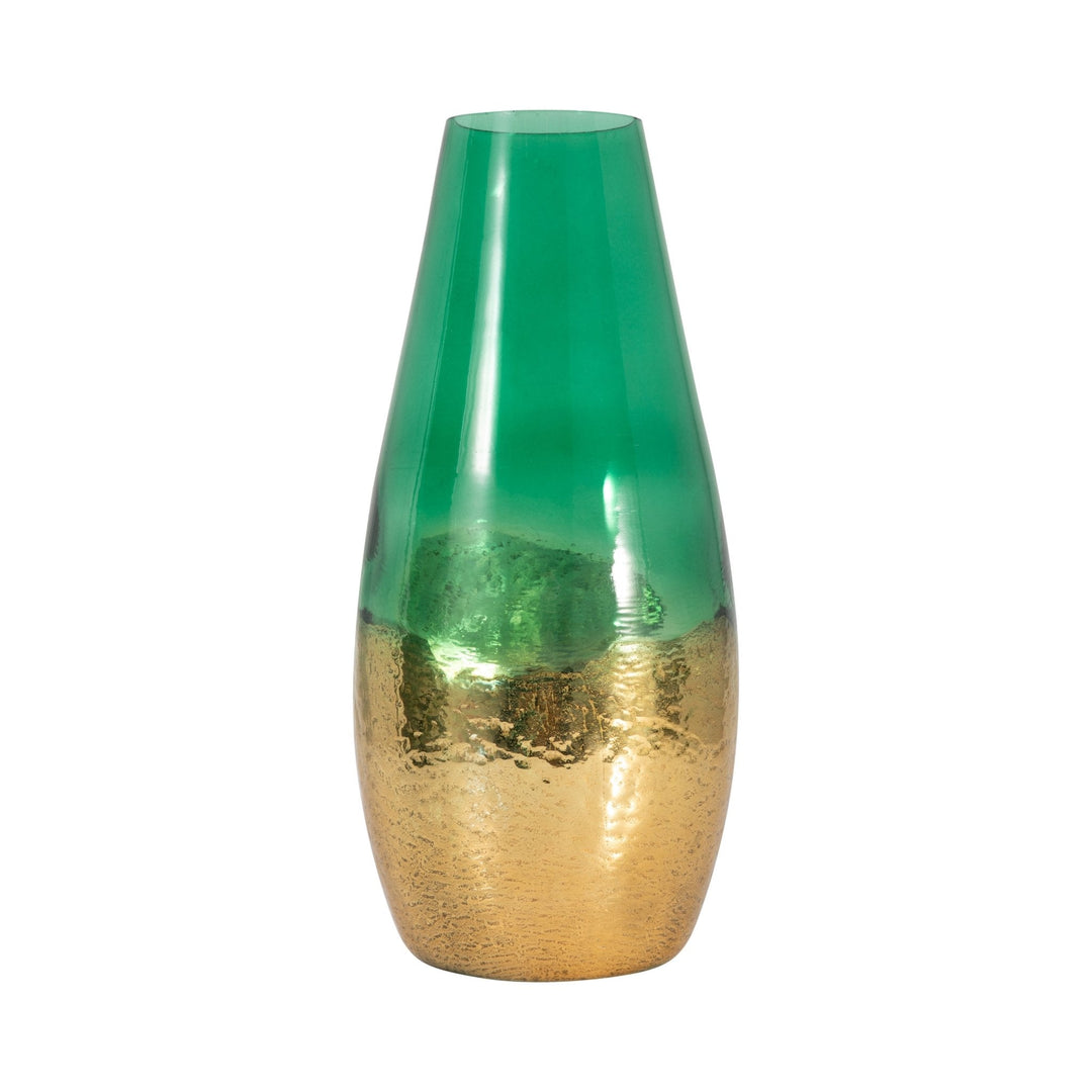 GLASS, GOLD DIPPED VASE, GREEN