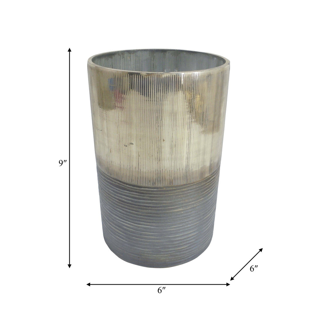 GLASS, 13" METALLIC 2-TONE VASE, SILVER