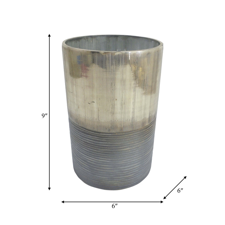 GLASS, 13" METALLIC 2-TONE VASE, SILVER