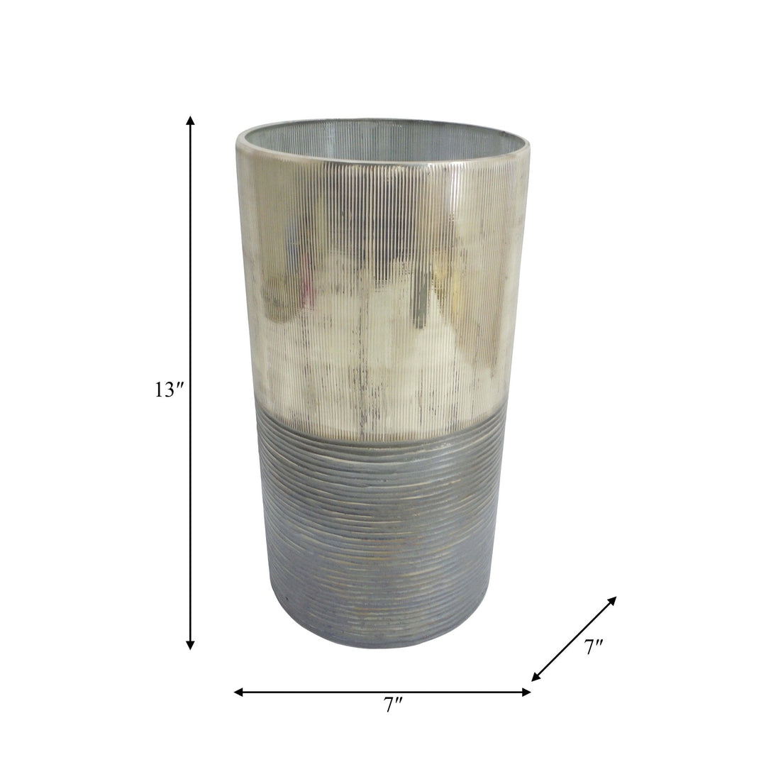 GLASS, 13" METALLIC 2-TONE VASE, SILVER