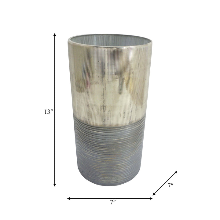 GLASS, 13" METALLIC 2-TONE VASE, SILVER
