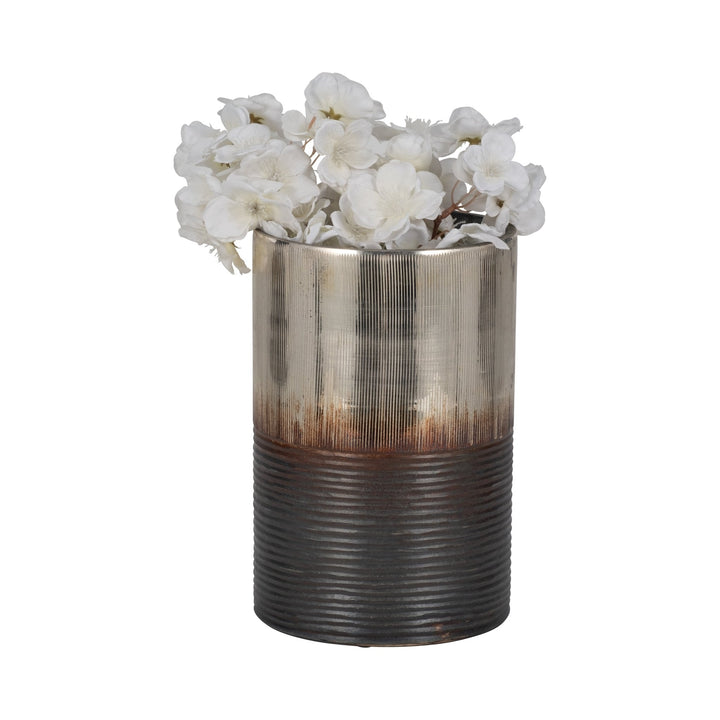 GLASS, 13" METALLIC 2-TONE VASE, SILVER